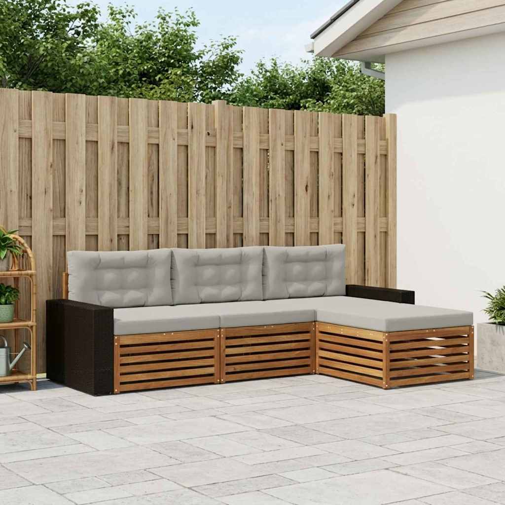 Conjunto de sofás de exterior 4 pcs Natural y Gris Claro