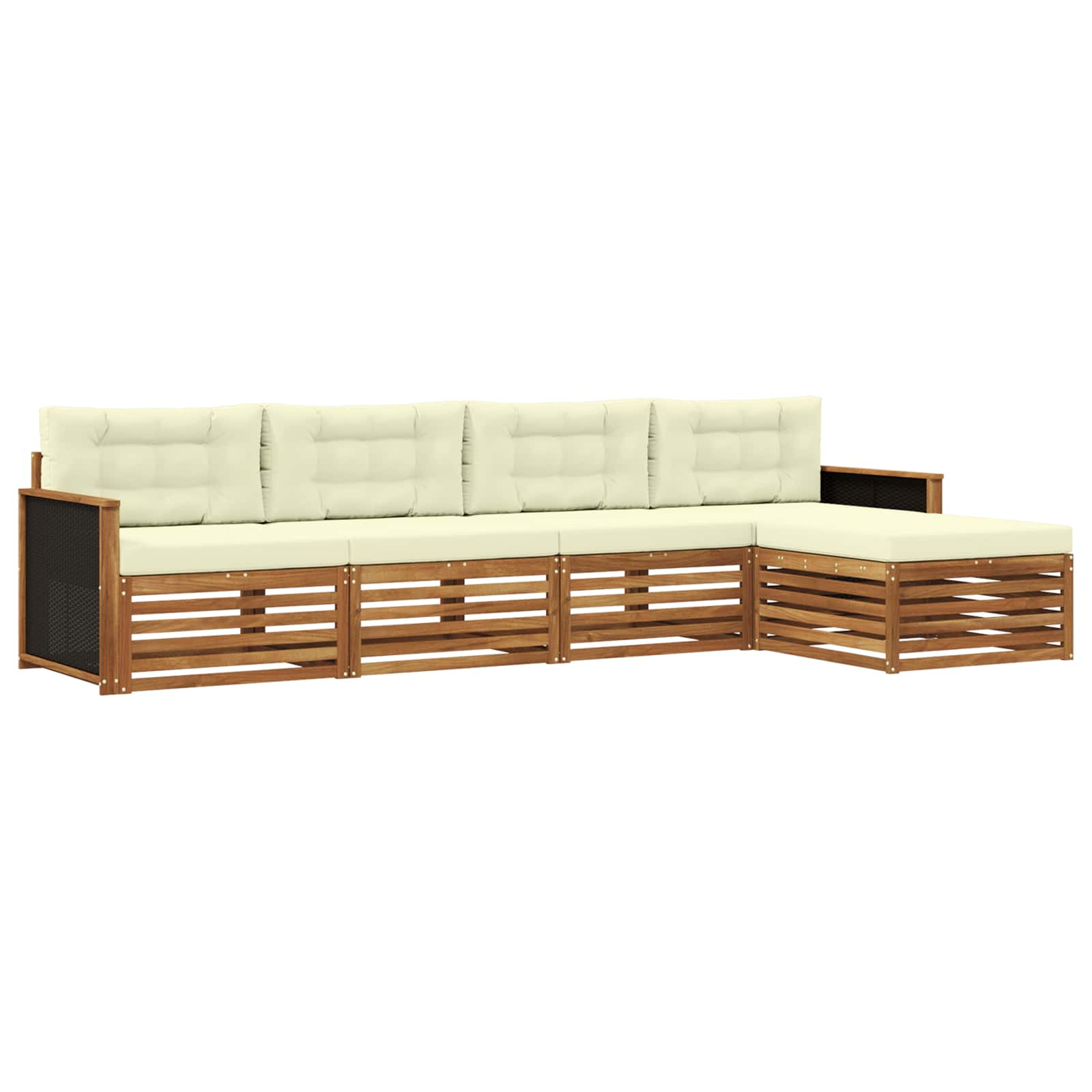 Conjunto de sofás de exterior 5 pcs Natural y Crema Poliéster