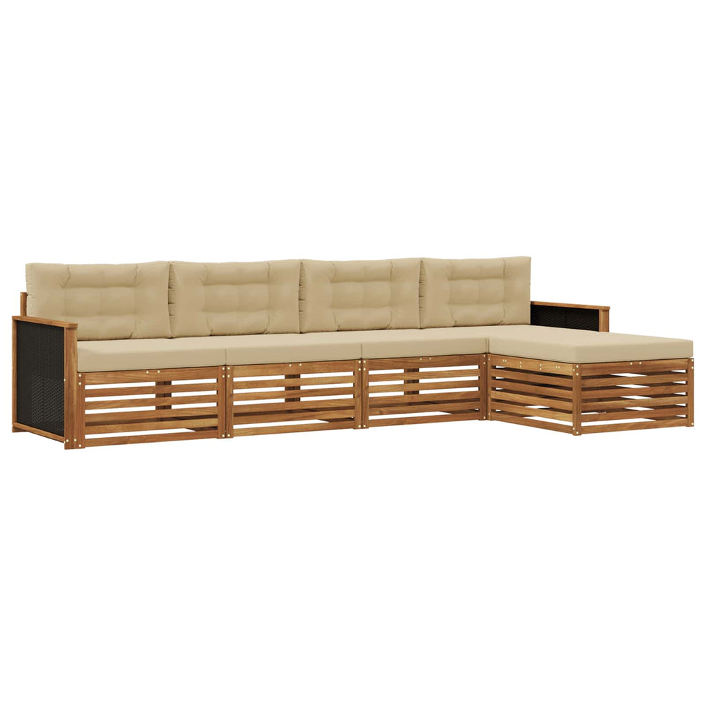 Conjunto de sofás de exterior 5 pcs Natural y Beige Poliéster