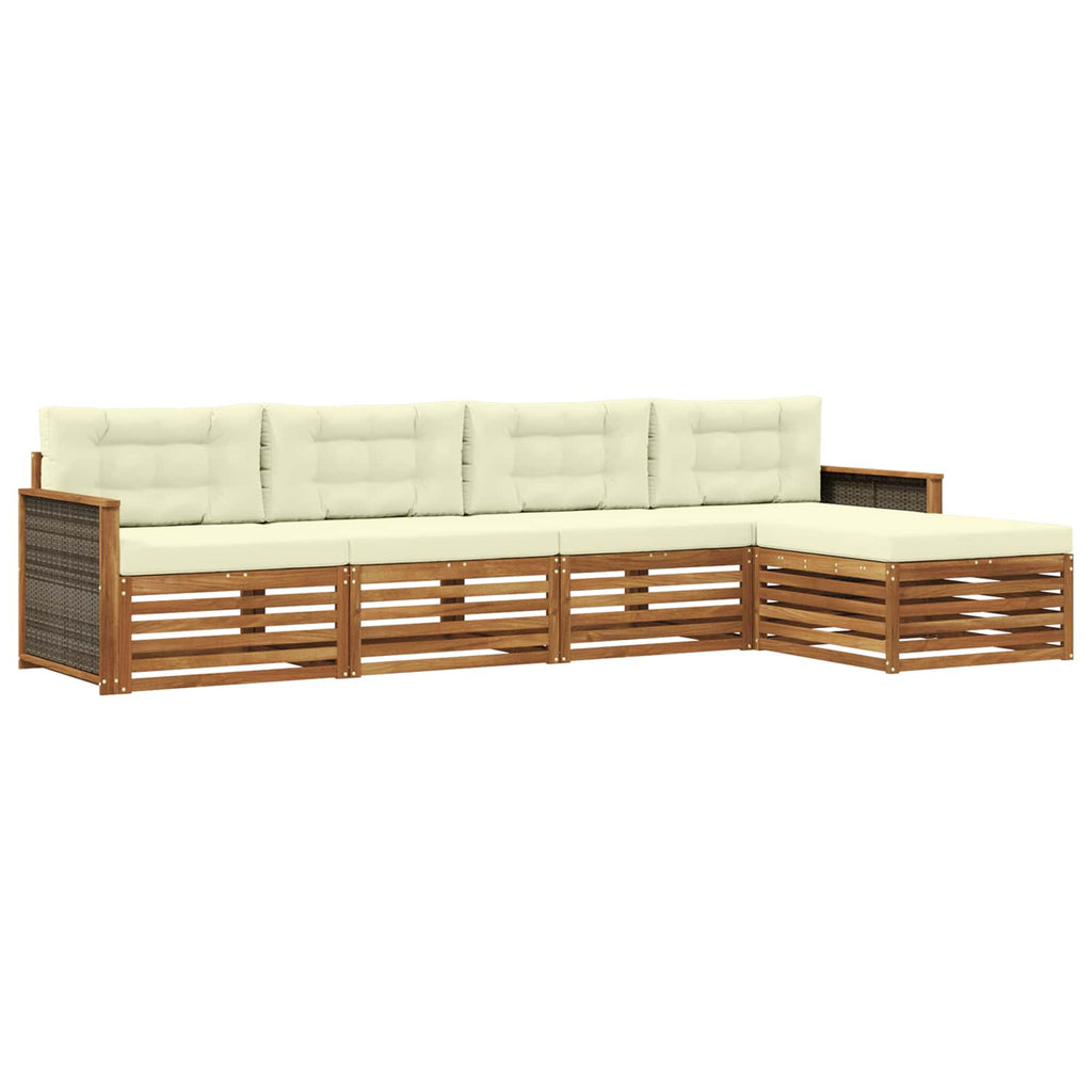 Conjunto de sofás de exterior con cojín 5 pcs Natural y Crema
