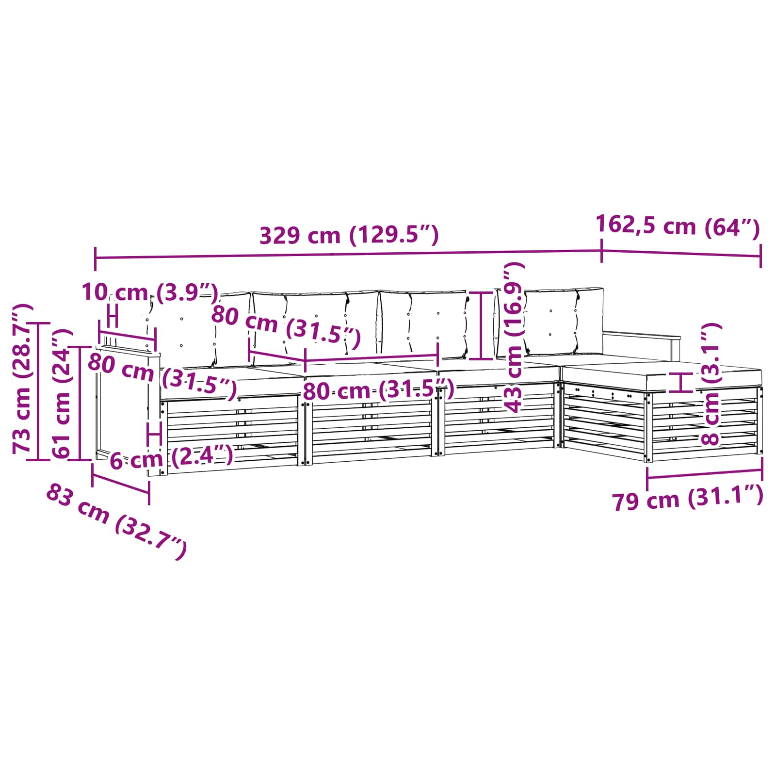 Conjunto de sofás de exterior con cojín 5 pcs Natural y Beige