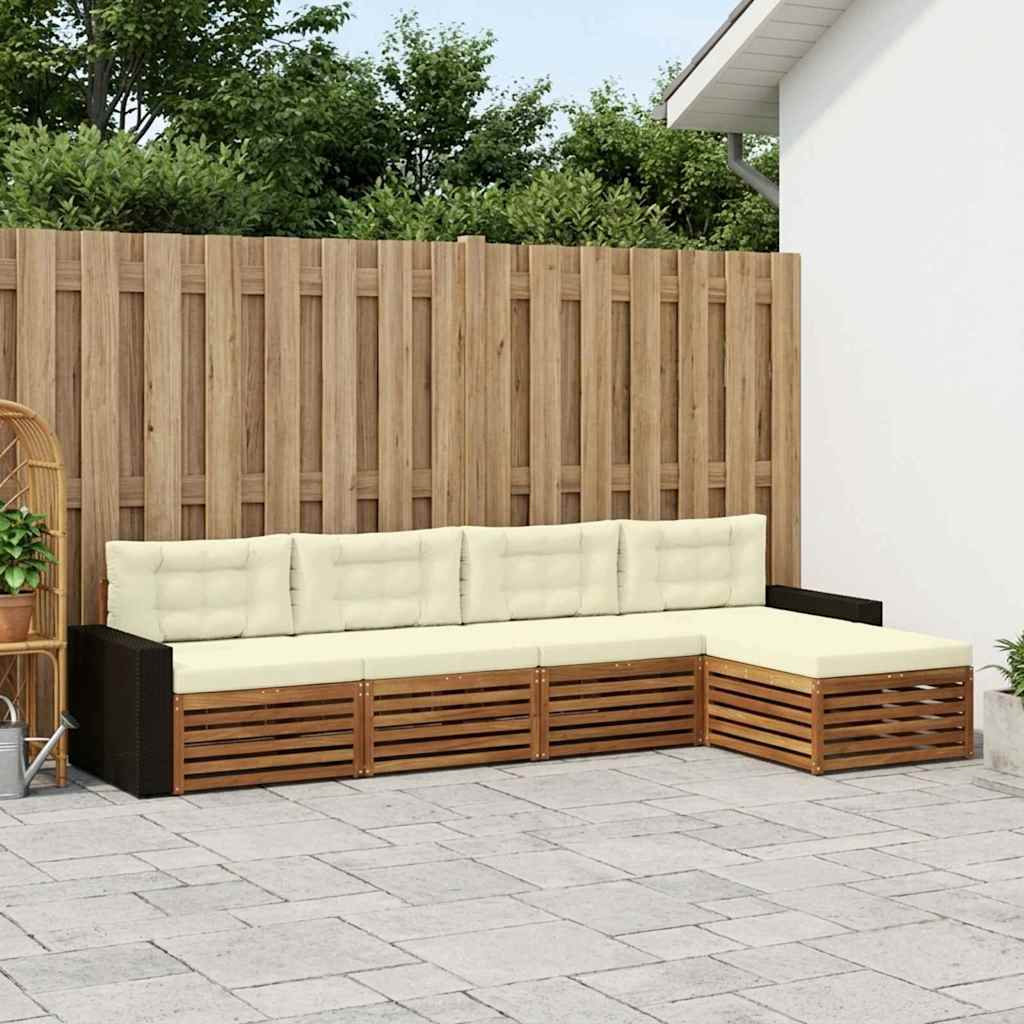 Conjunto de sofás de exterior 5 pcs Natural y Crema Poliéster