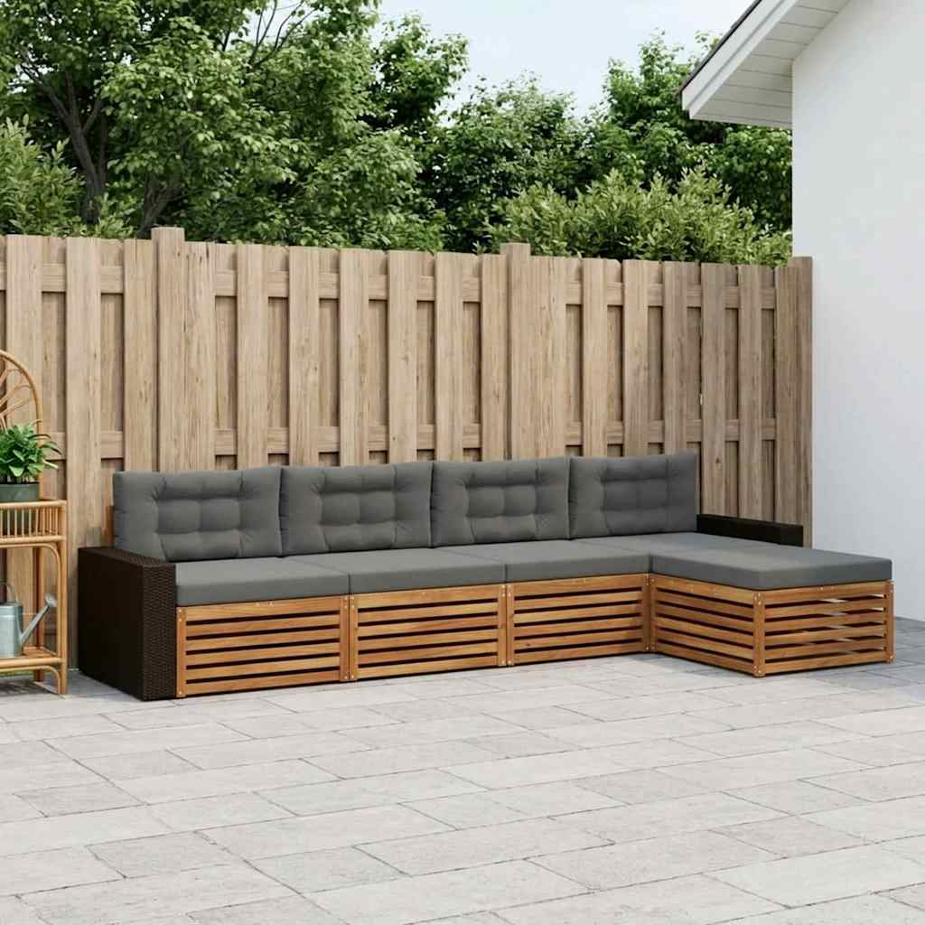 Conjunto de sofás de exterior 5 pcs Natural y Antracita