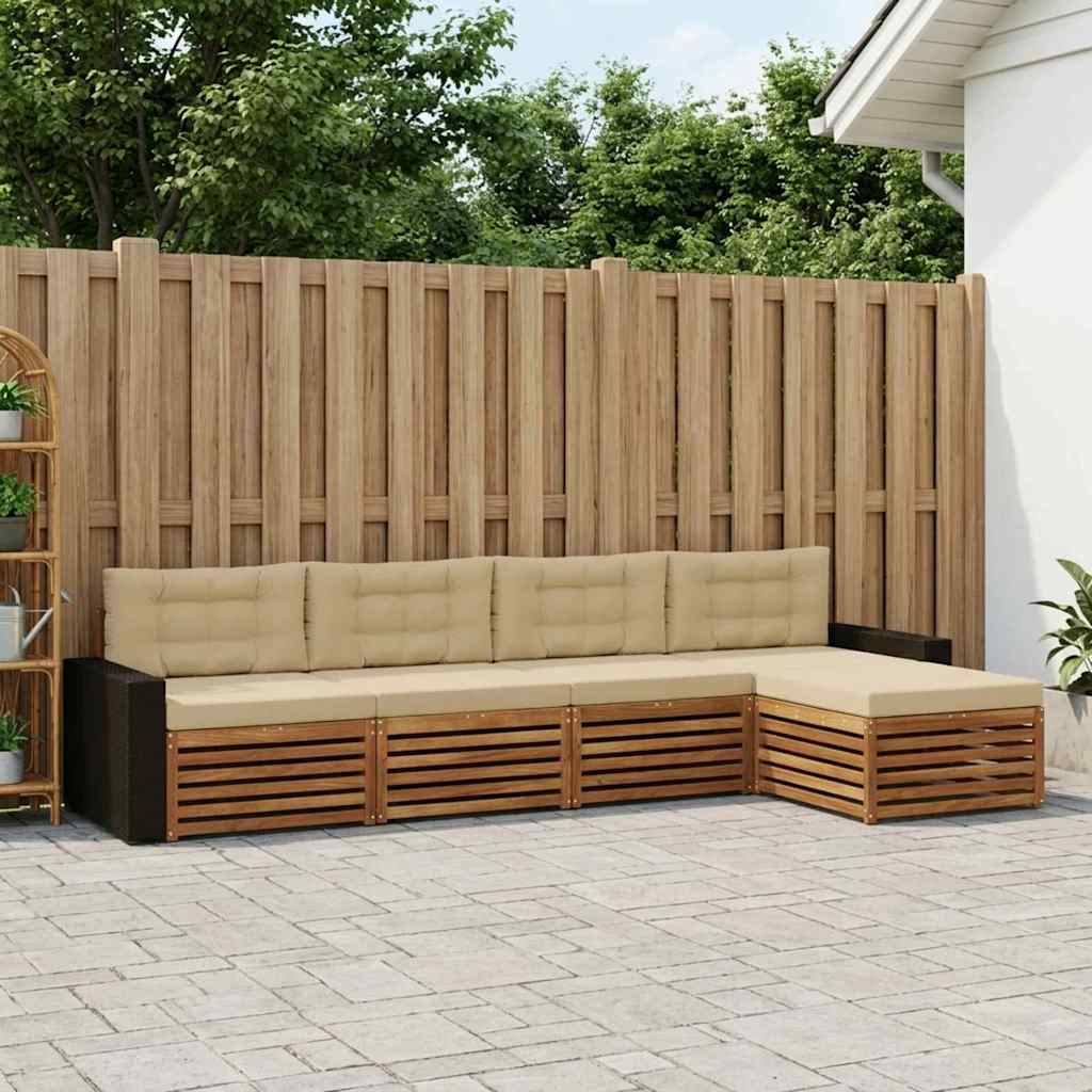 Conjunto de sofás de exterior 5 pcs Natural y Beige Poliéster