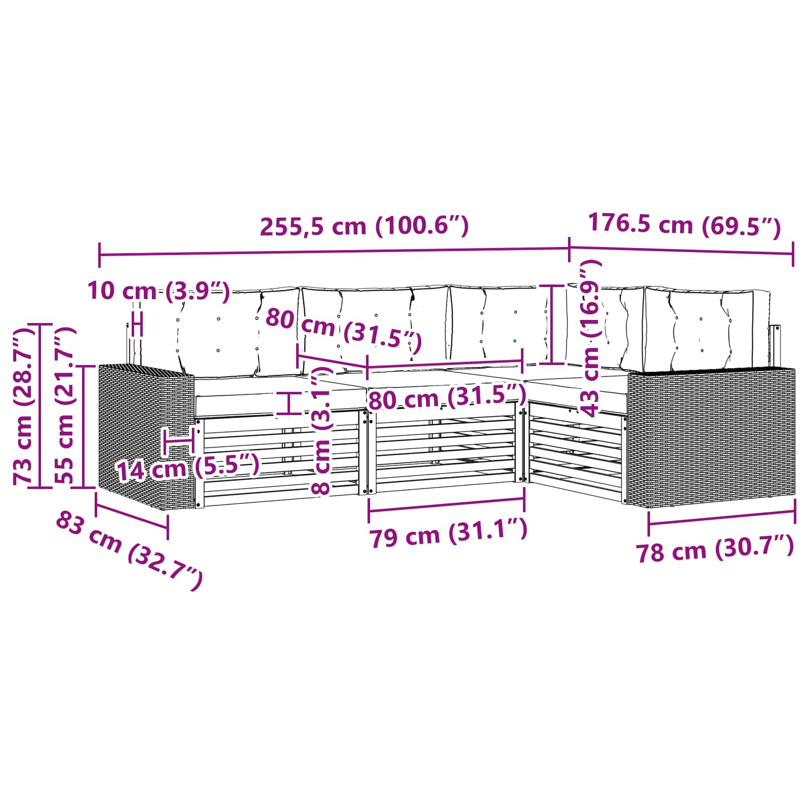 Conjunto de sofás de exterior 4 pcs