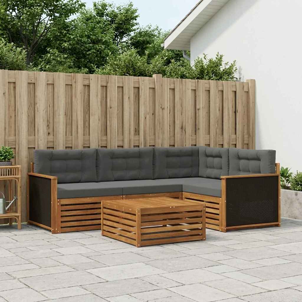 Conjunto de sofás de exterior 5 pcs Natural y Antracita