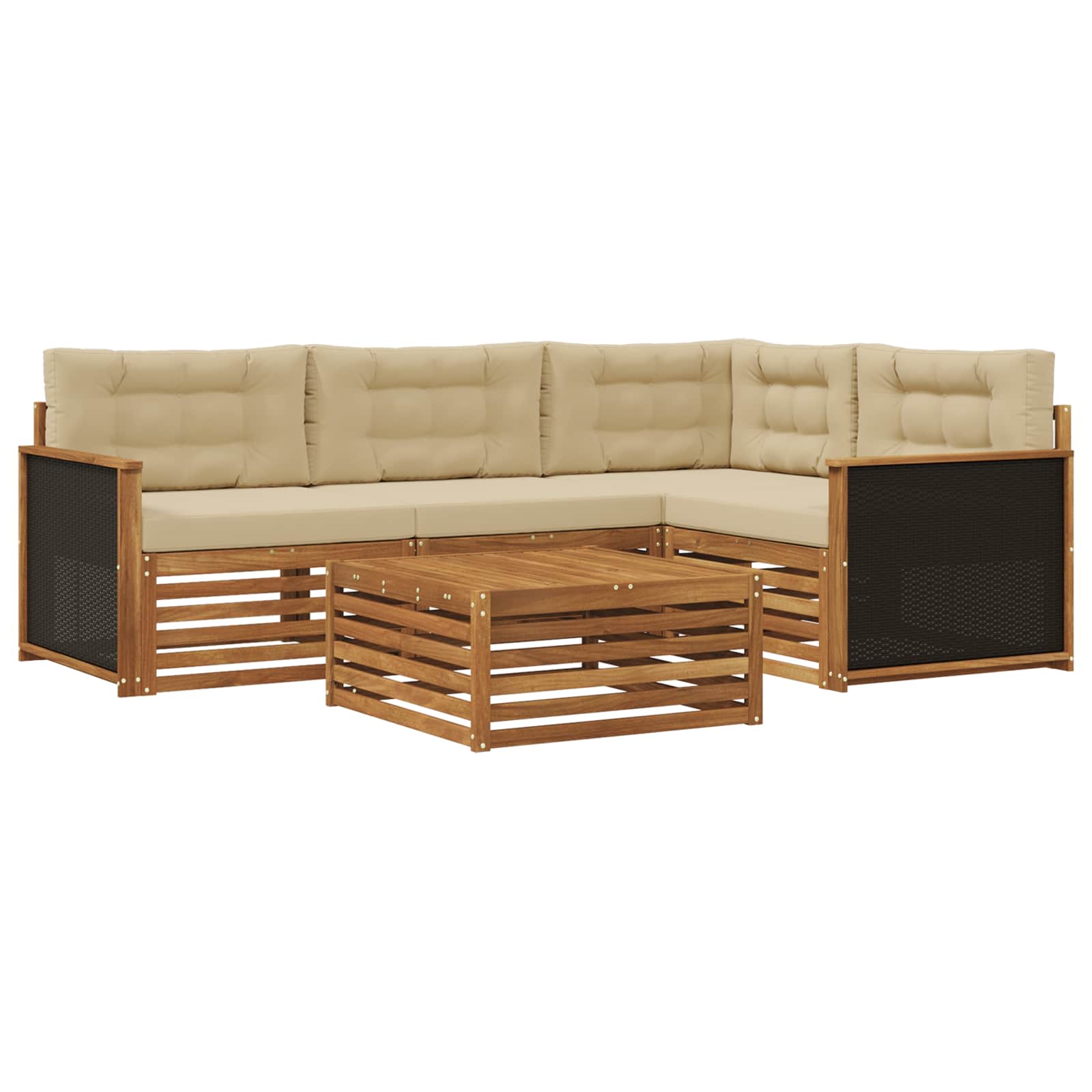 Conjunto de sofás de exterior 5 pcs Natural y Beige