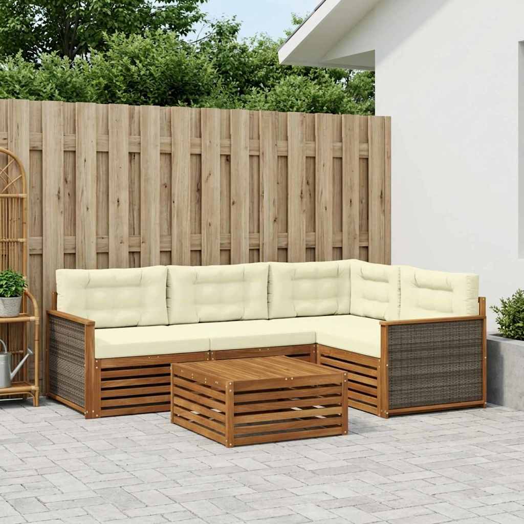 Conjunto de sofás de exterior con cojín 5 pcs Natural y Crema