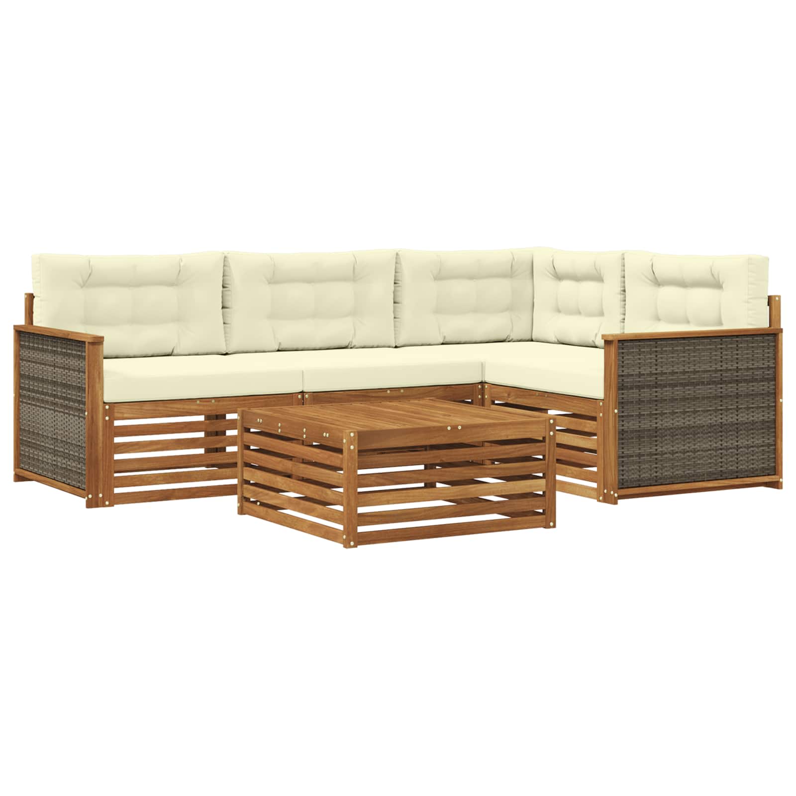 Conjunto de sofás de exterior con cojín 5 pcs Natural y Crema