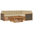 Conjunto de sofás de exterior con cojín 5 pcs Natural y Beige