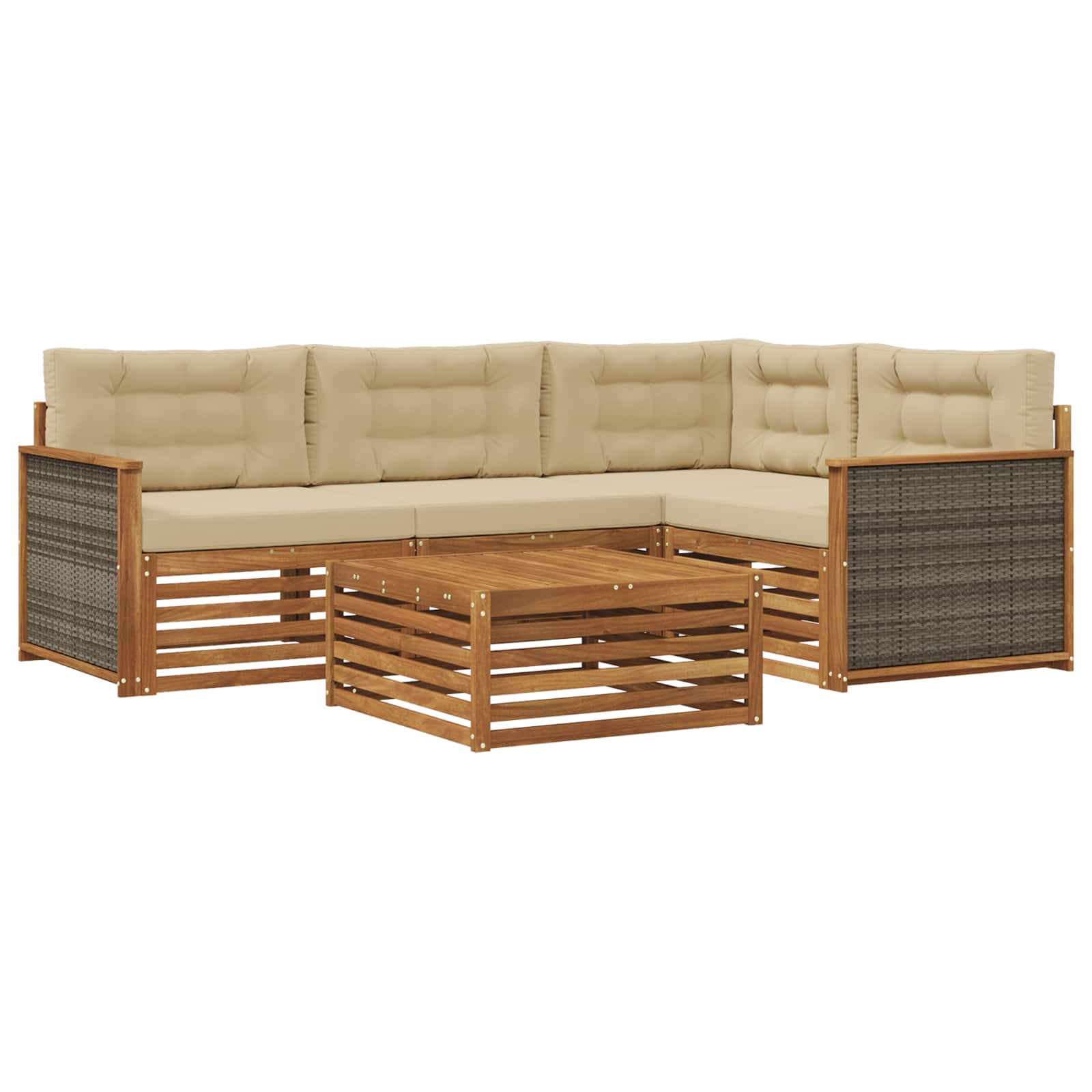 Conjunto de sofás de exterior con cojín 5 pcs Natural y Beige