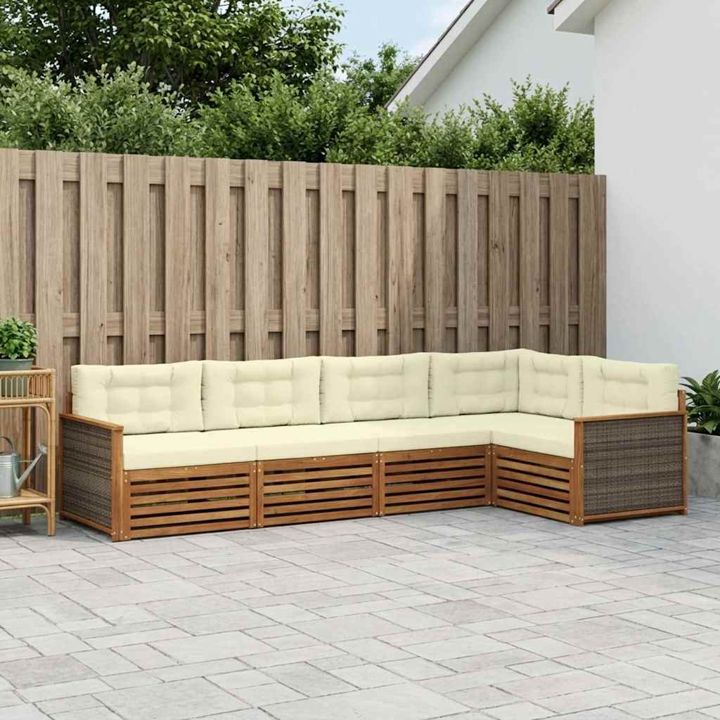 Conjunto de sofás de exterior con cojín 5 pcs Natural y Crema