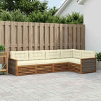 Conjunto de sofás de exterior con cojín 5 pcs Natural y Crema