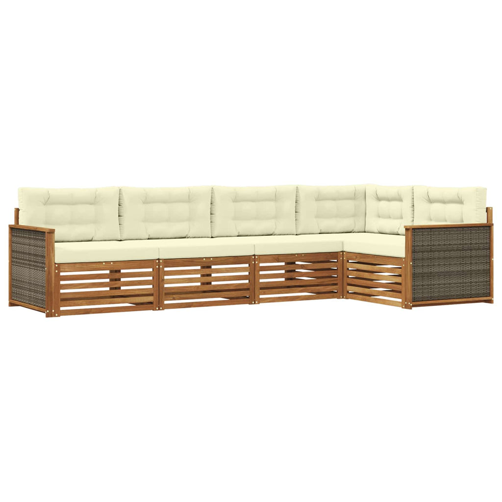 Conjunto de sofás de exterior con cojín 5 pcs Natural y Crema