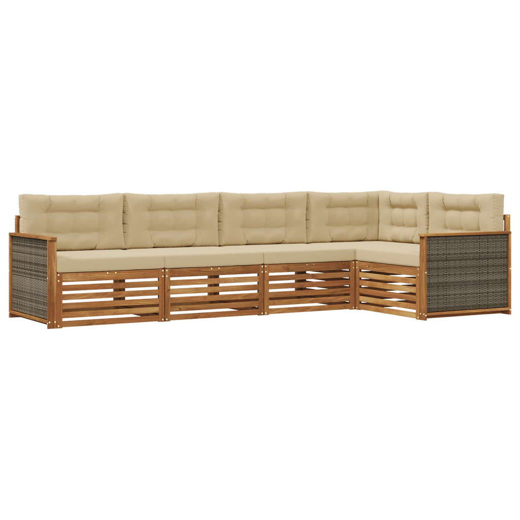Conjunto de sofás de exterior con cojín 5 pcs Natural y Beige
