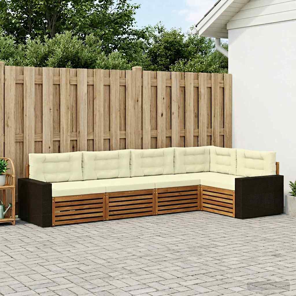 Conjunto de sofás de exterior 5 pcs Natural y Crema