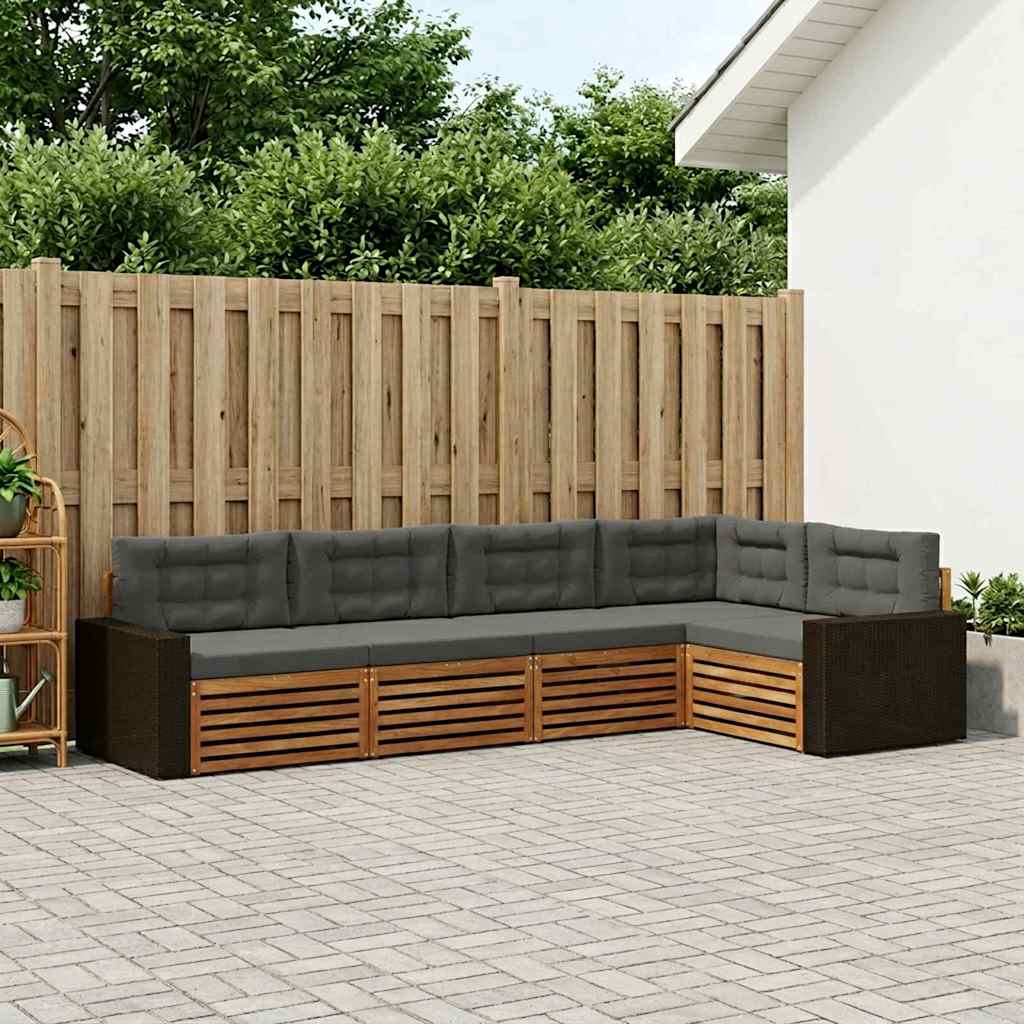 Conjunto de sofás de exterior 5 pcs Natural y Antracita