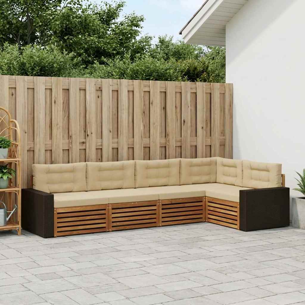 Conjunto de sofás de exterior 5 pcs Natural y Beige