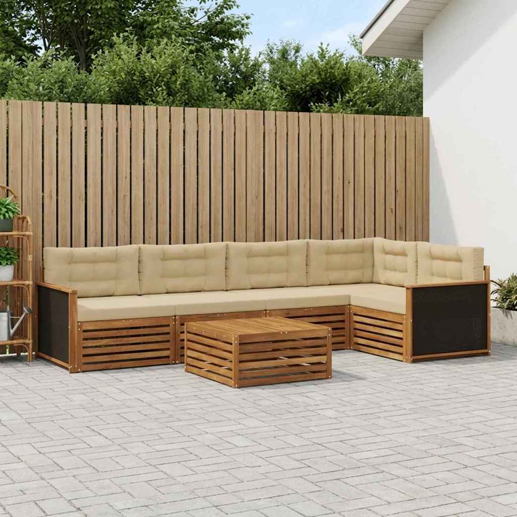 Conjunto de sofás de exterior 6 pcs Natural y Beige