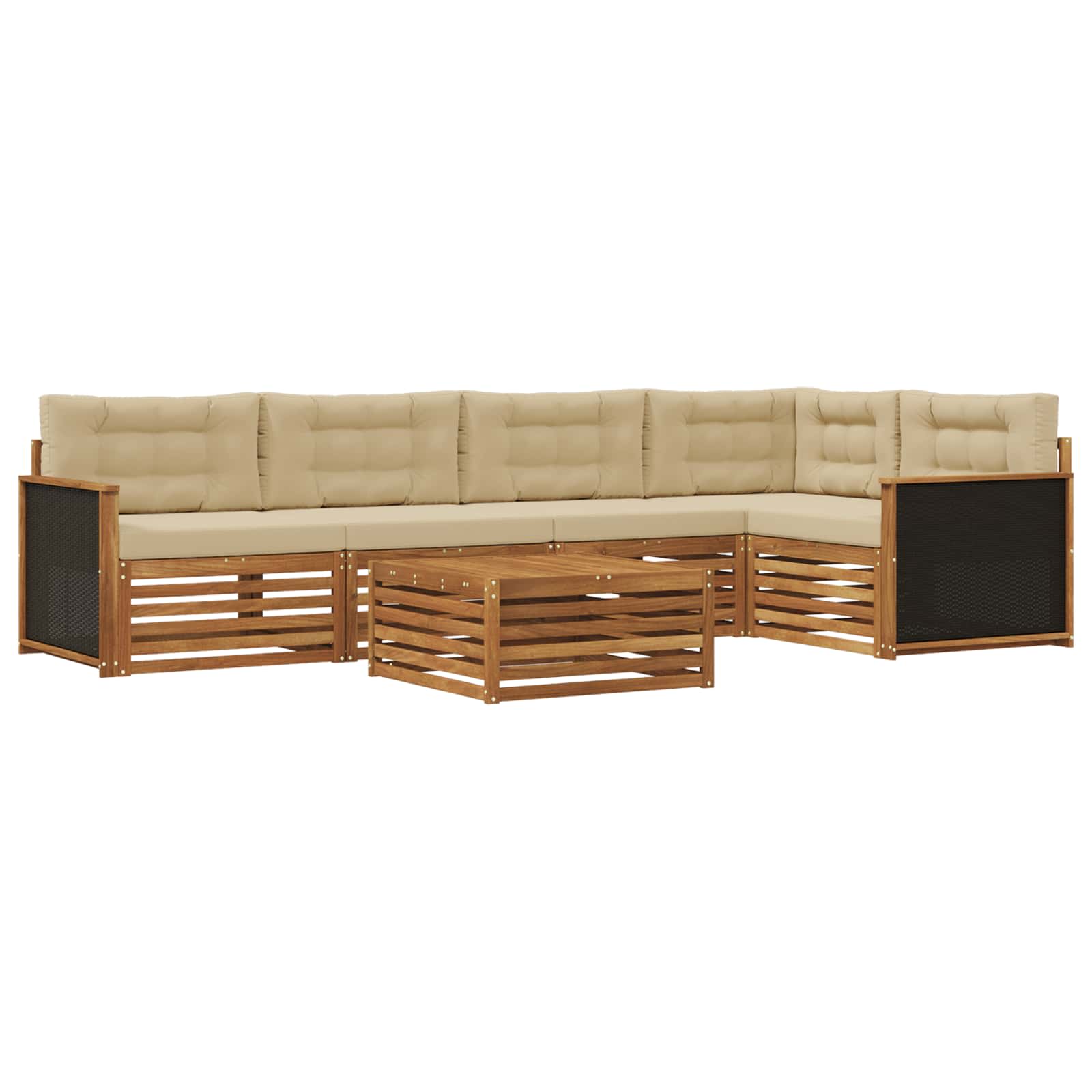 Conjunto de sofás de exterior 6 pcs Natural y Beige