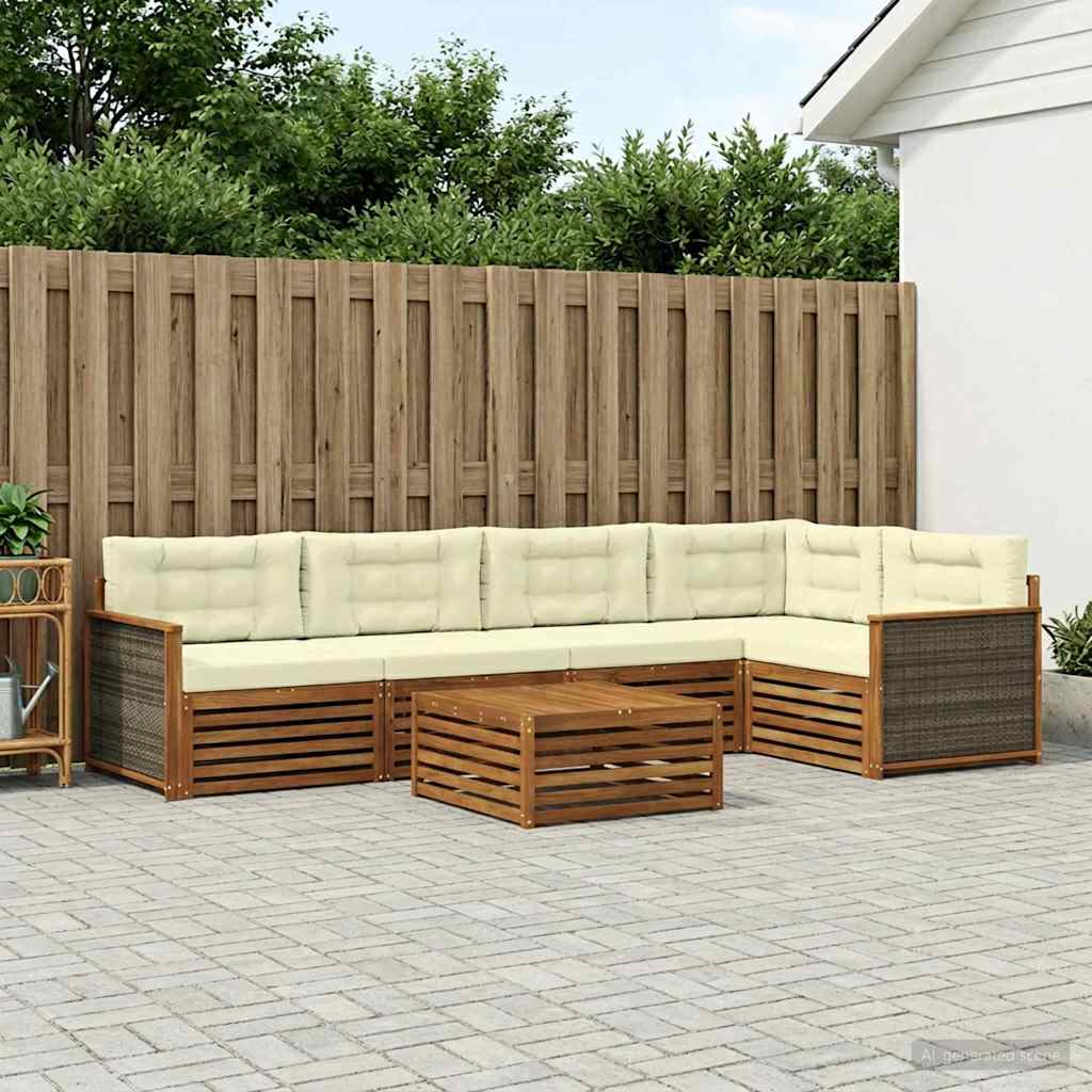 Conjunto de sofás de exterior con cojín 6 pcs Natural y Crema