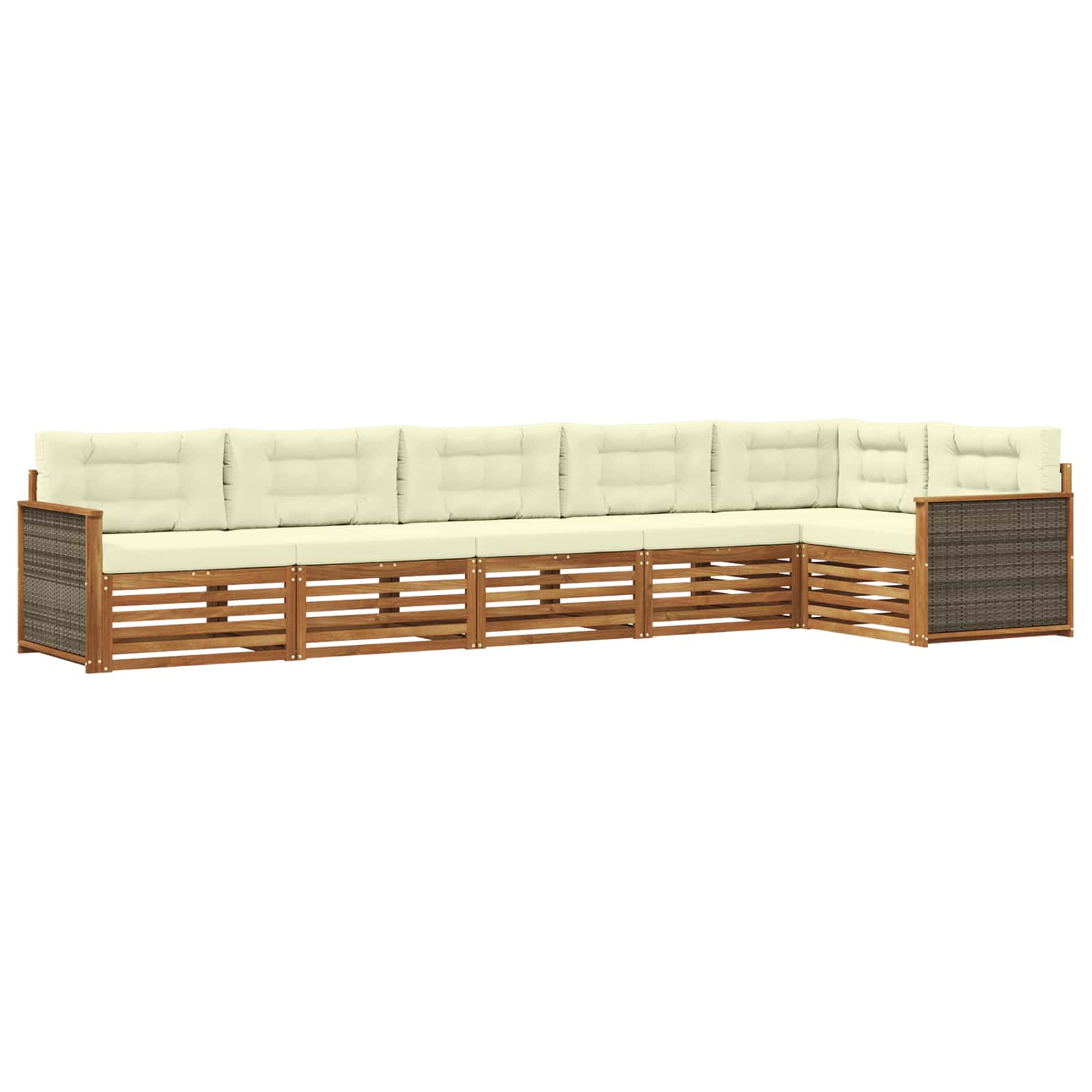 Conjunto de sofás de exterior con cojín 6 pcs Natural y Crema