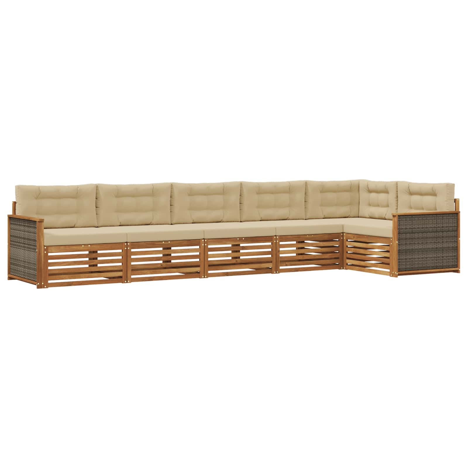 Conjunto de sofás de exterior con cojín 6 pcs Natural y Beige