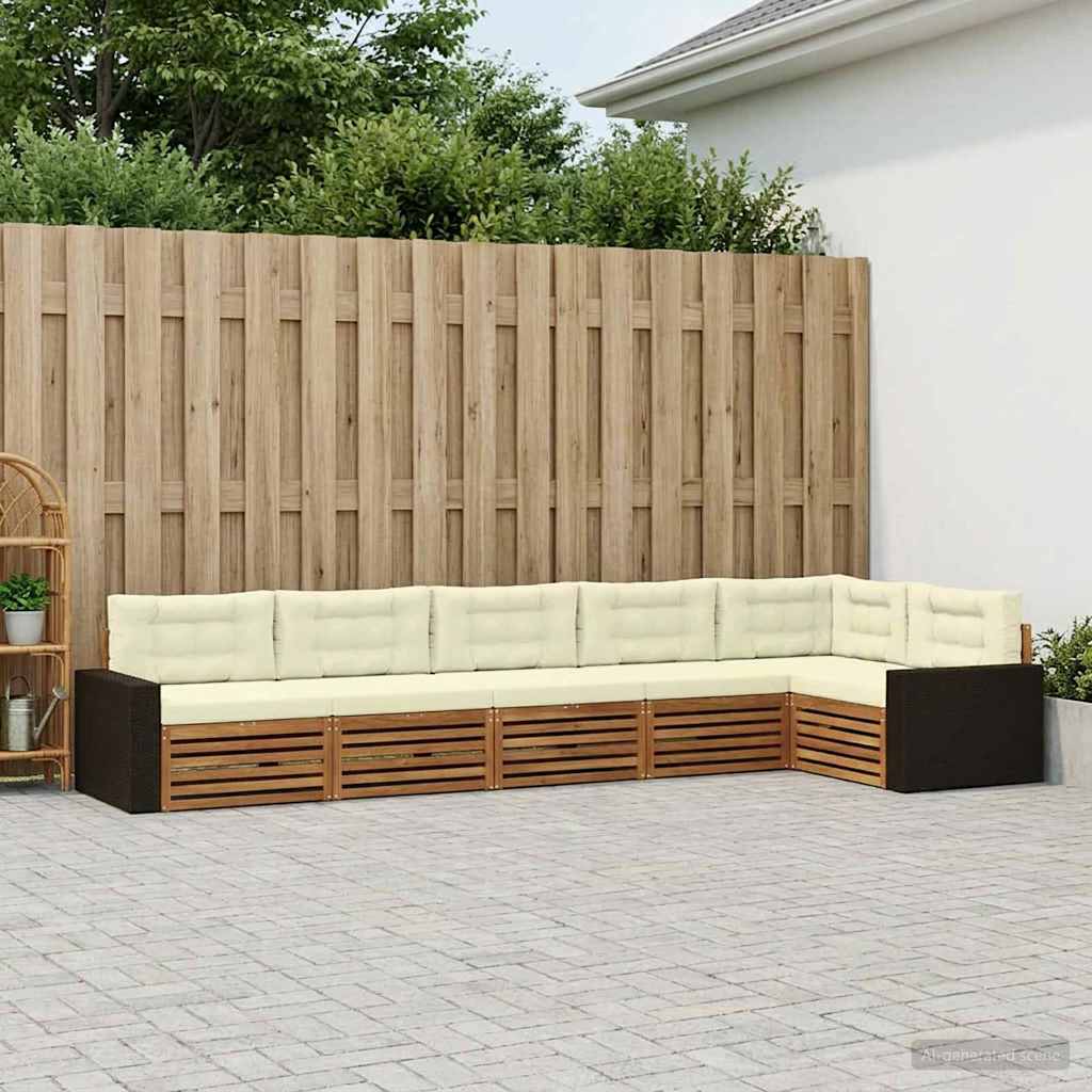Conjunto de sofás de exterior 6 pcs Natural y Crema