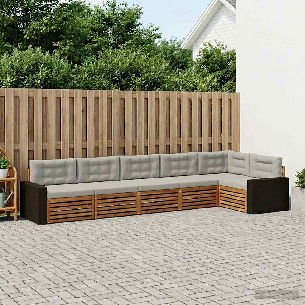 Conjunto de sofás de exterior 6 pcs Natural y Gris Claro