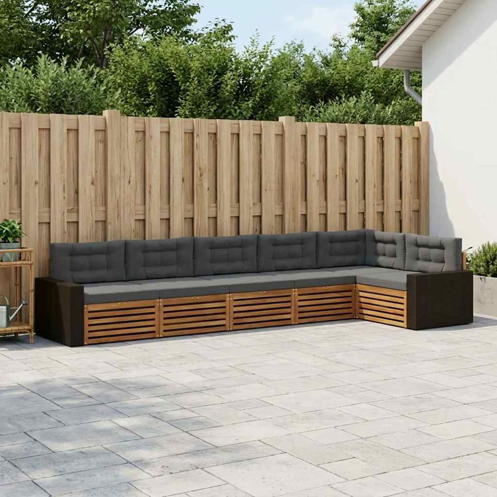 Conjunto de sofás de exterior 6 pcs Natural y Antracita