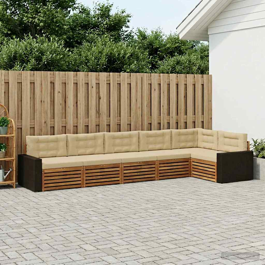 Conjunto de sofás de exterior 6 pcs Natural y Beige