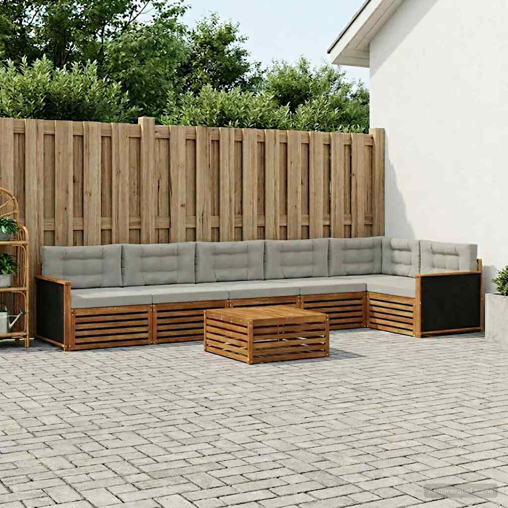 Conjunto de sofás de exterior 7 pcs Natural y Gris Claro
