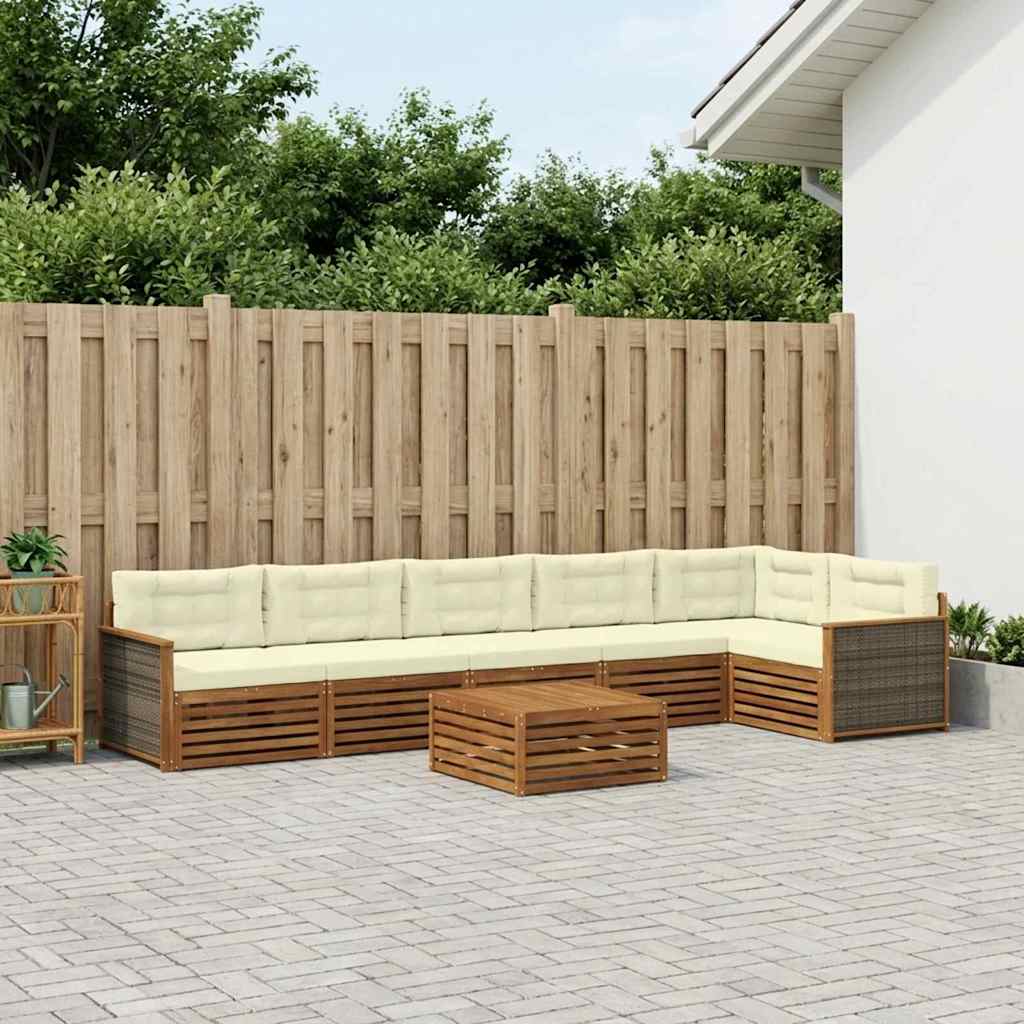 Conjunto de sofás de exterior con cojín 7 pcs Natural y Crema