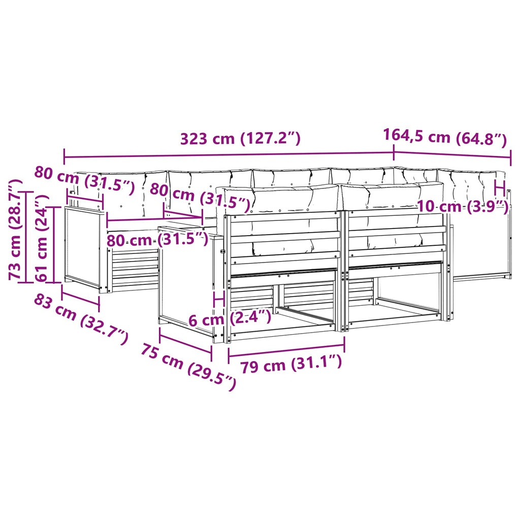 Conjunto de sofás de exterior con cojín 7 pcs