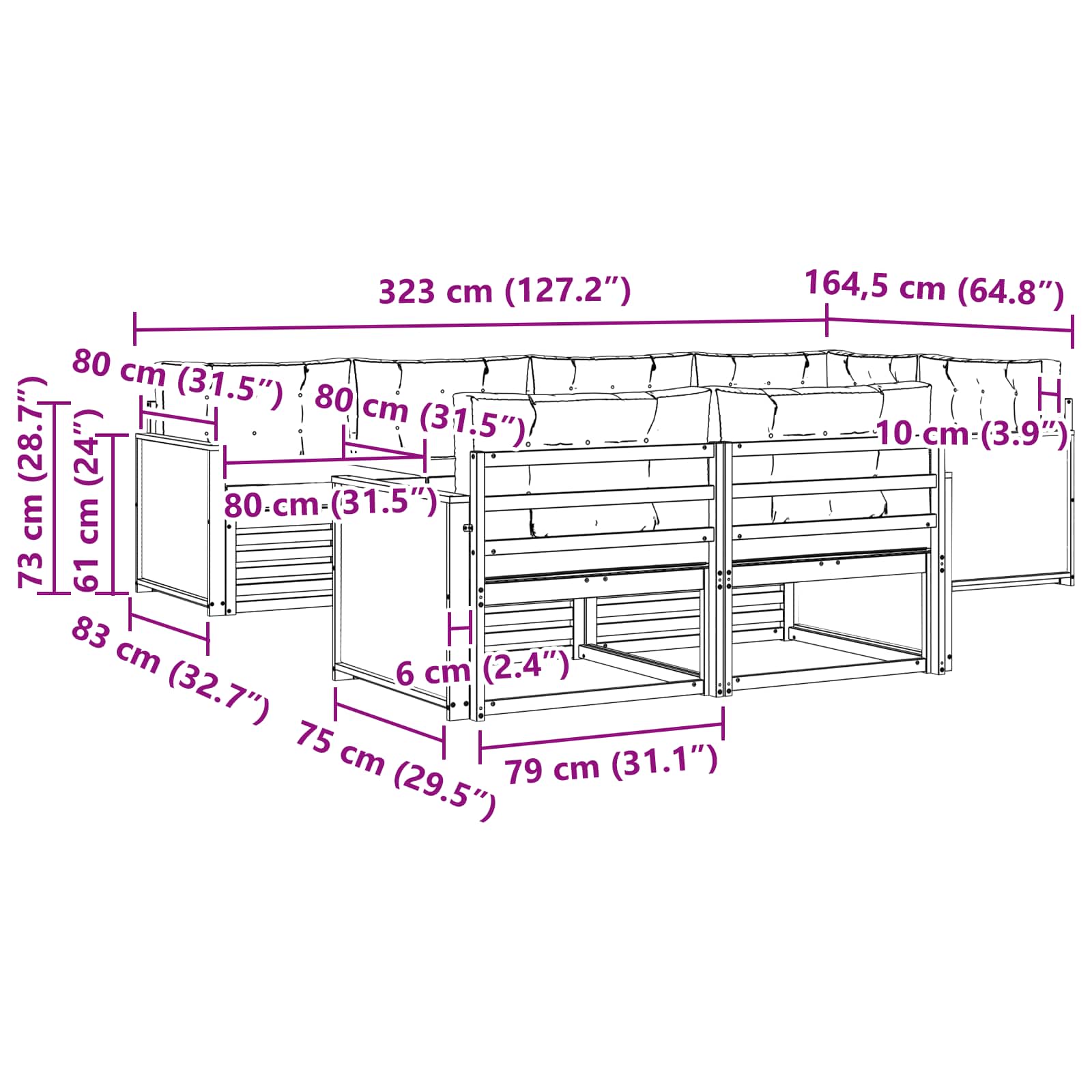 Conjunto de sofás de exterior con cojín 7 pcs