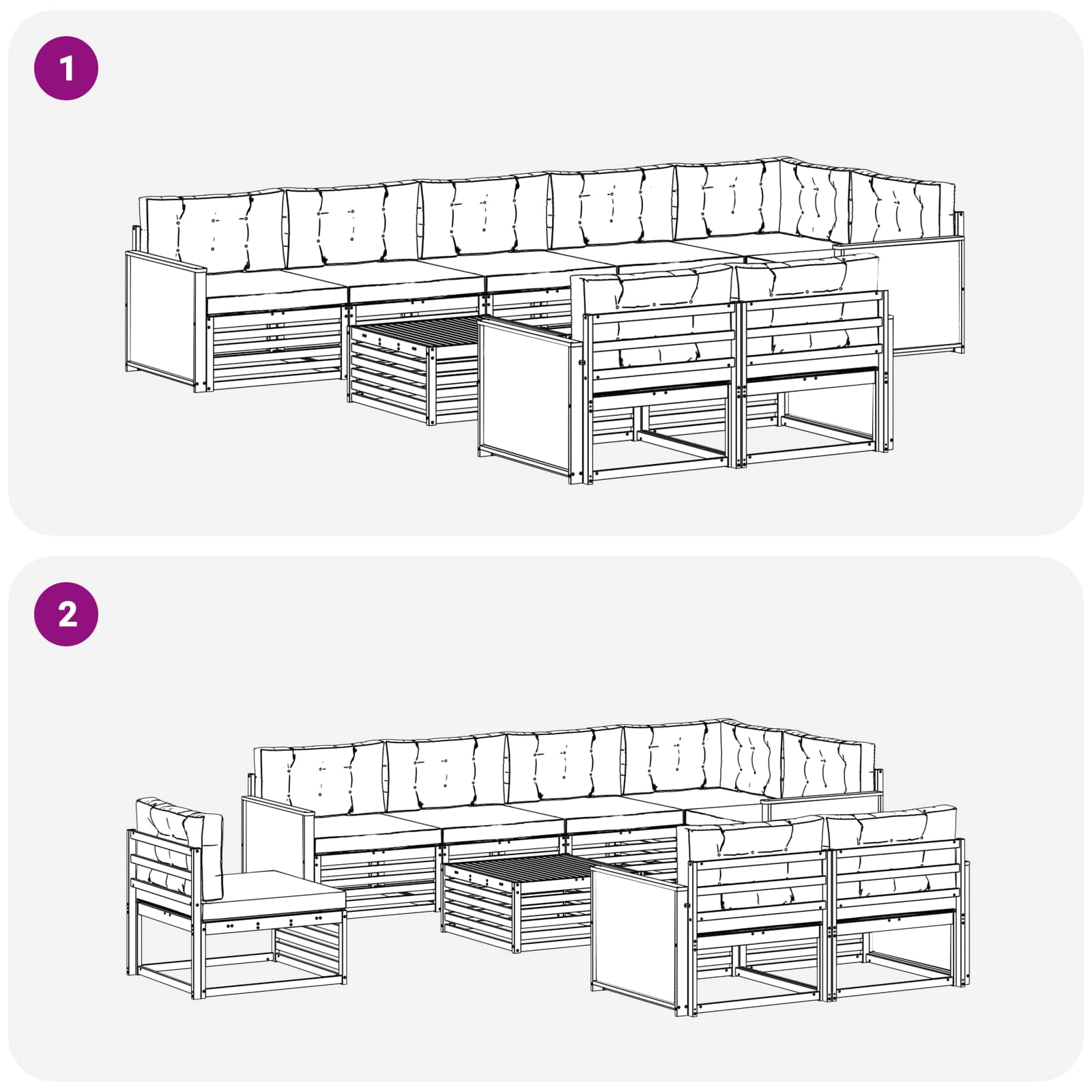 Conjunto de sofás de exterior con cojín 9 pcs