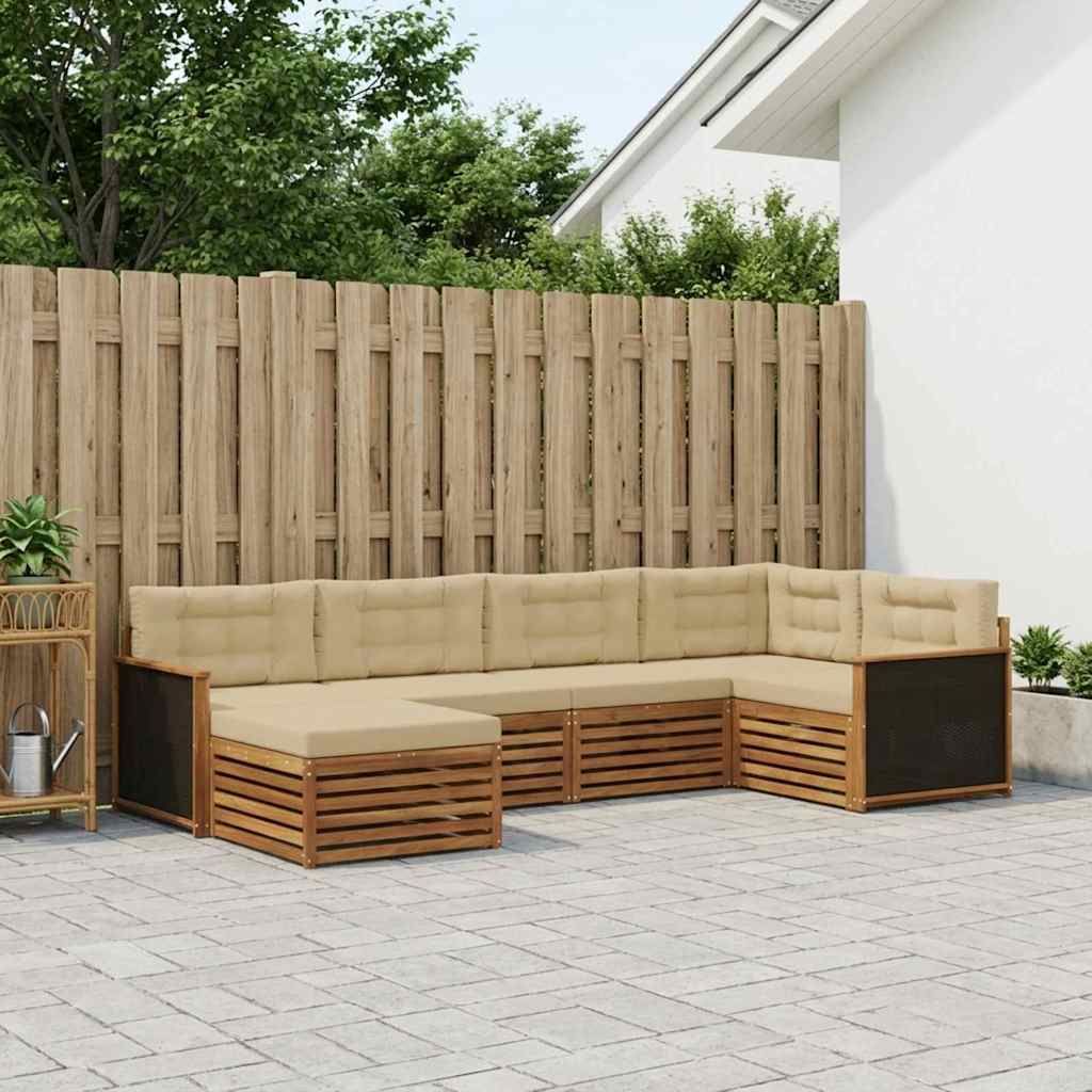 Conjunto de sofás de exterior con cojín 6 pcs Natural y Beige