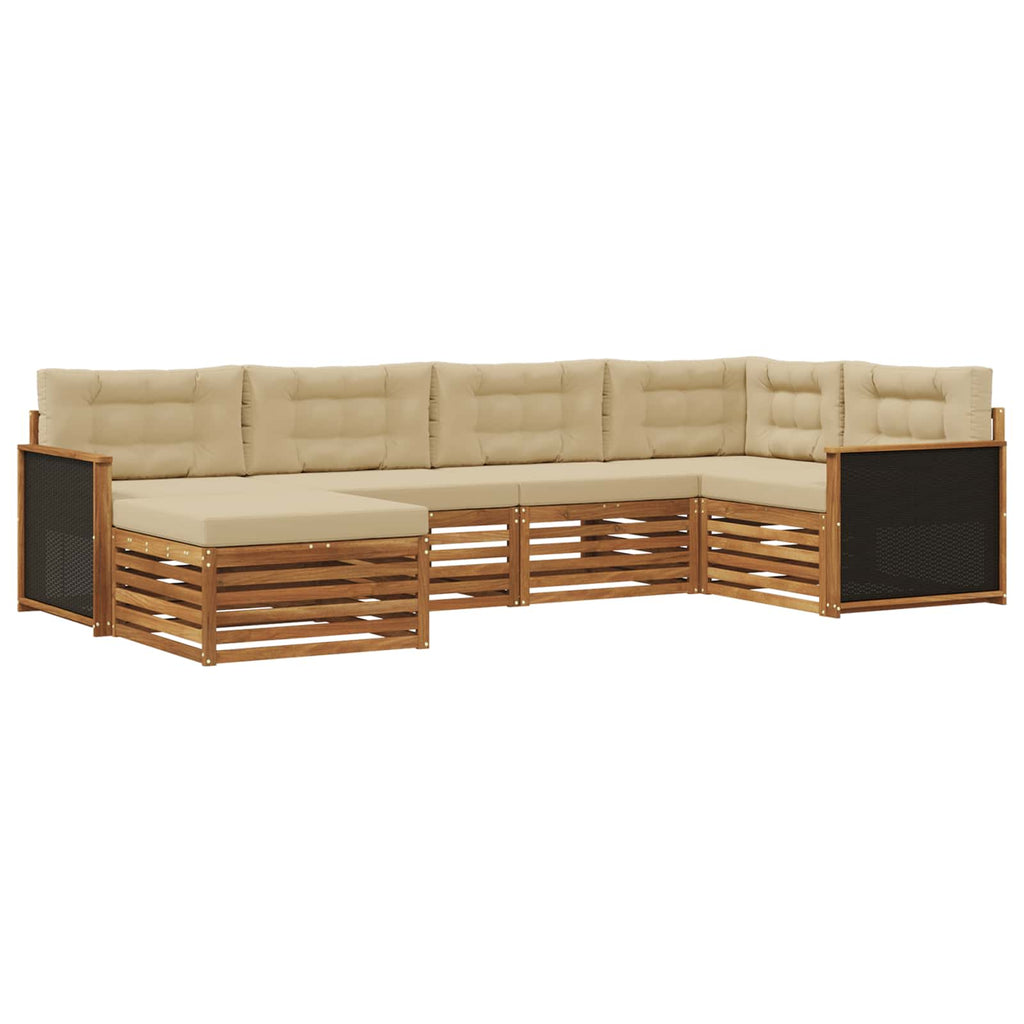 Conjunto de sofás de exterior con cojín 6 pcs Natural y Beige