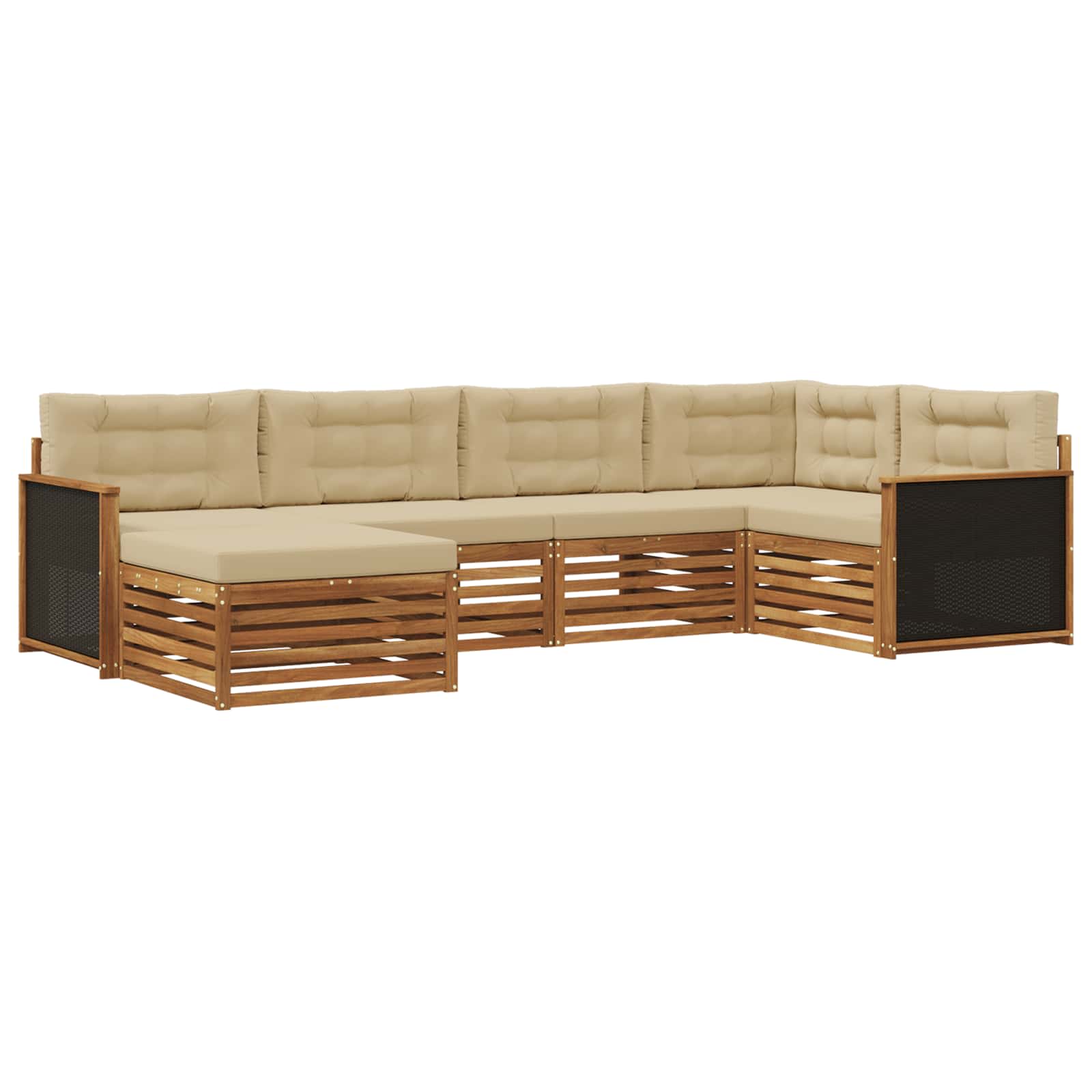 Conjunto de sofás de exterior con cojín 6 pcs Natural y Beige