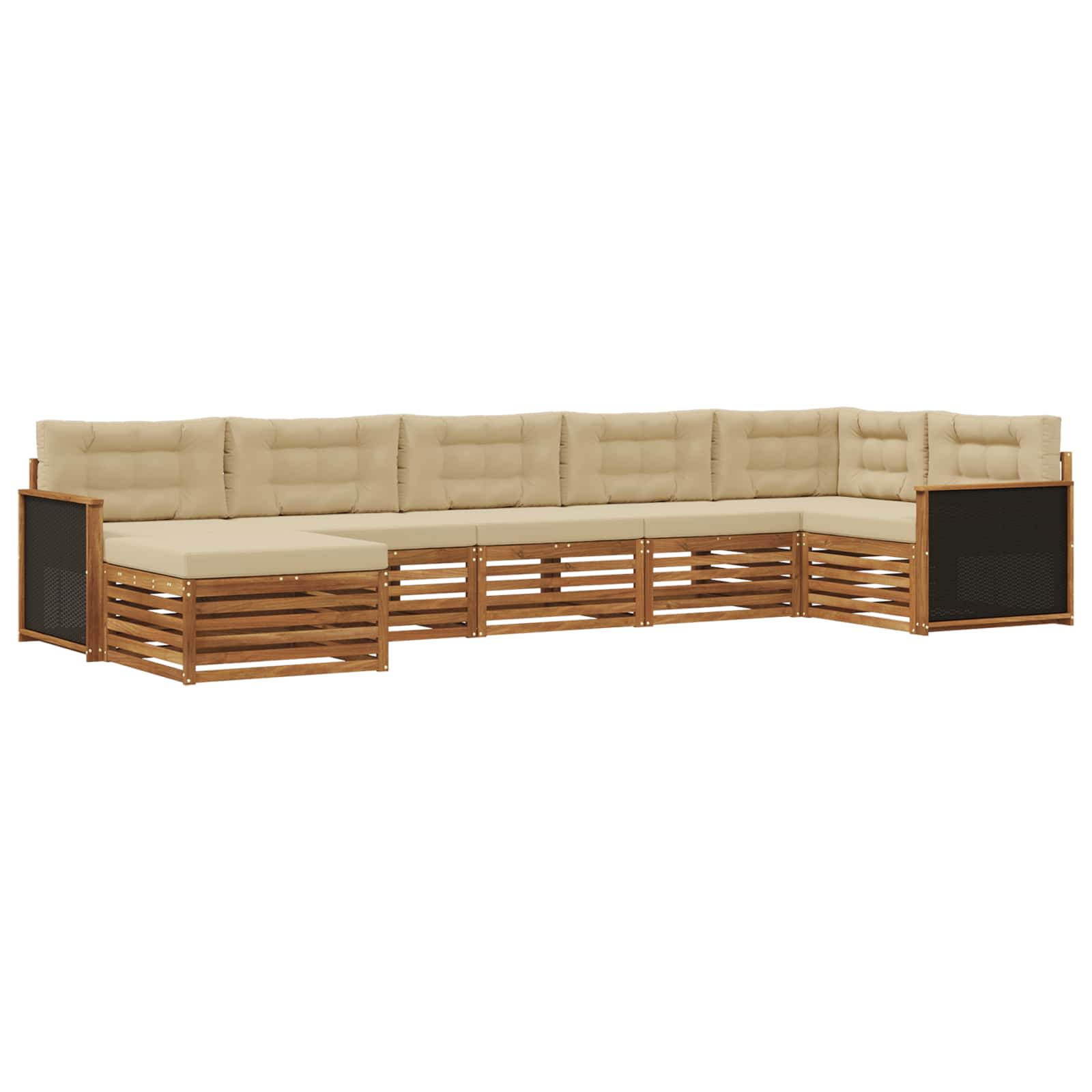Conjunto de sofás de exterior con cojín 7 pcs Natural y Beige
