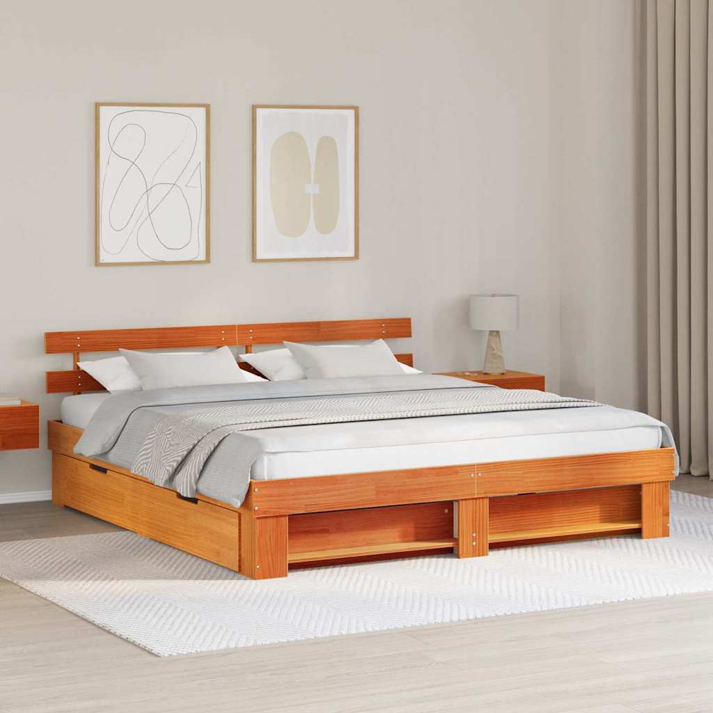 Estrutura de cama com cabeceira castanho encerado 100 x 200 cm