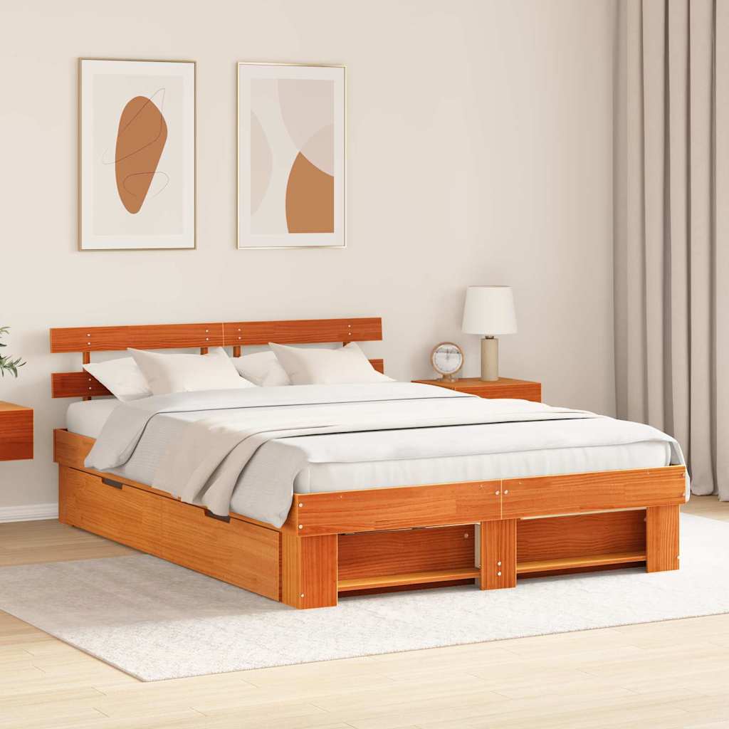 Estrutura de cama com cabeceira castanho encerado 100 x 200 cm
