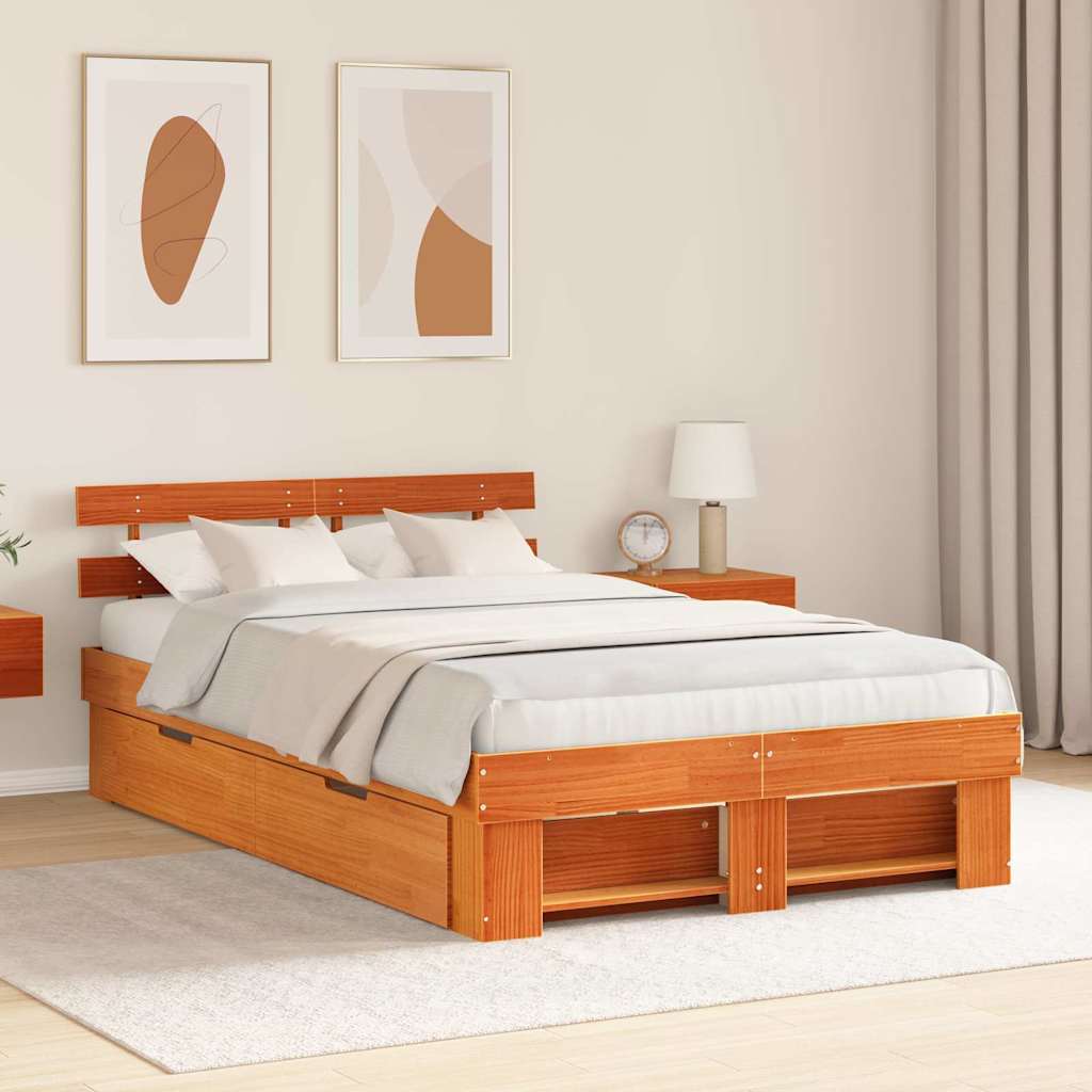 Estrutura de cama com cabeceira castanho encerado 100 x 200 cm