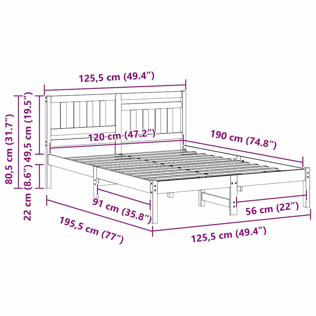 Estructura de cama 120 x 190 cm Madera de pino macizo