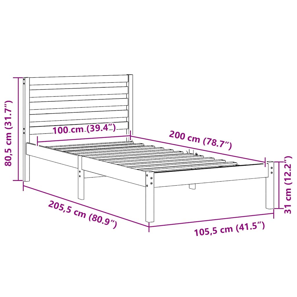 Estructura de cama 100 x 200 cm Madera de pino macizo