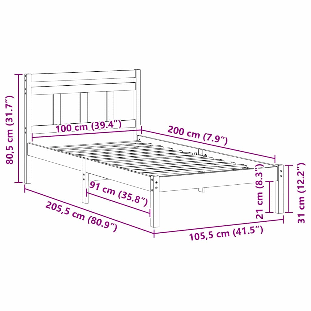 Estructura de cama 100 x 200 cm Madera de pino macizo