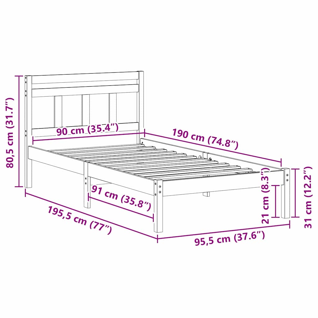 Estructura de cama Marrón 90 x 190 cm Madera de pino macizo