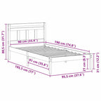 Estructura de cama Marrón 90 x 190 cm Madera de pino macizo