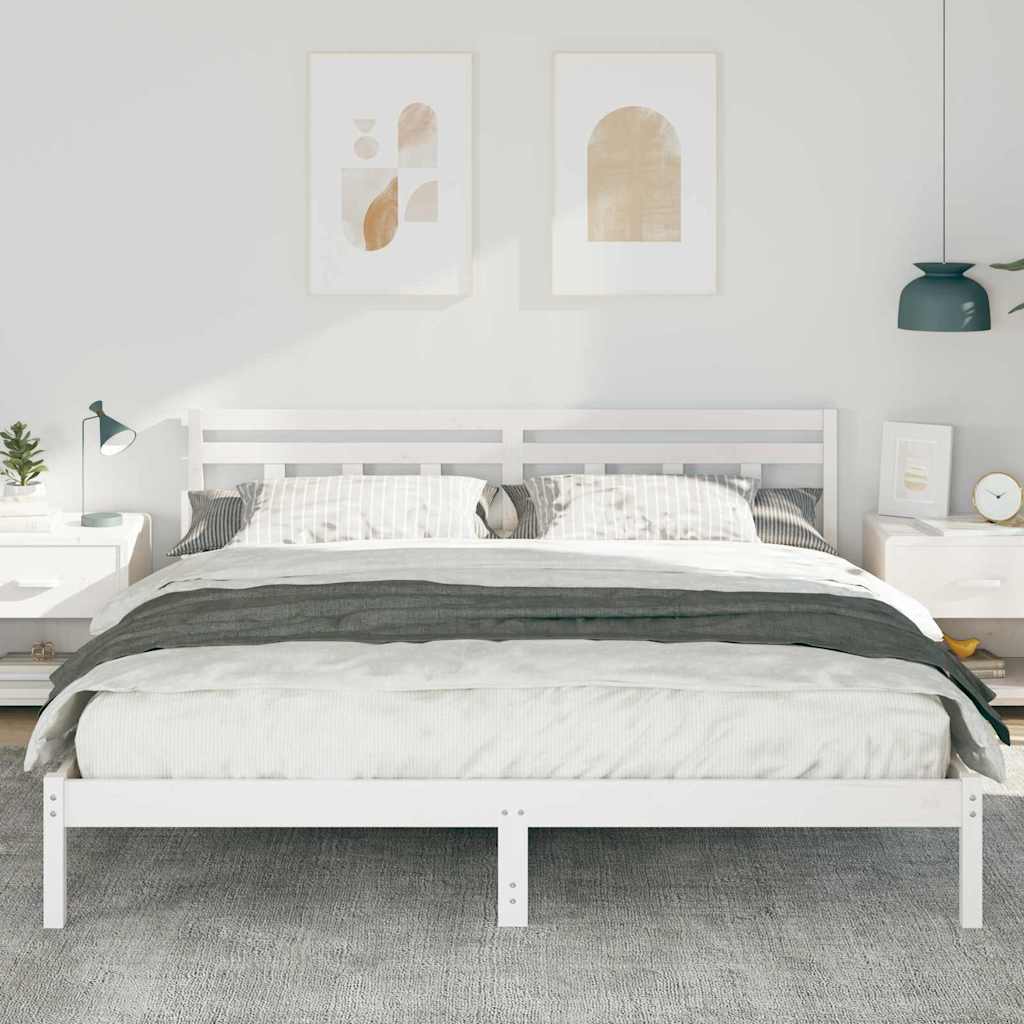 Estructura de cama con cabecera Blanco Madera maciza de pino