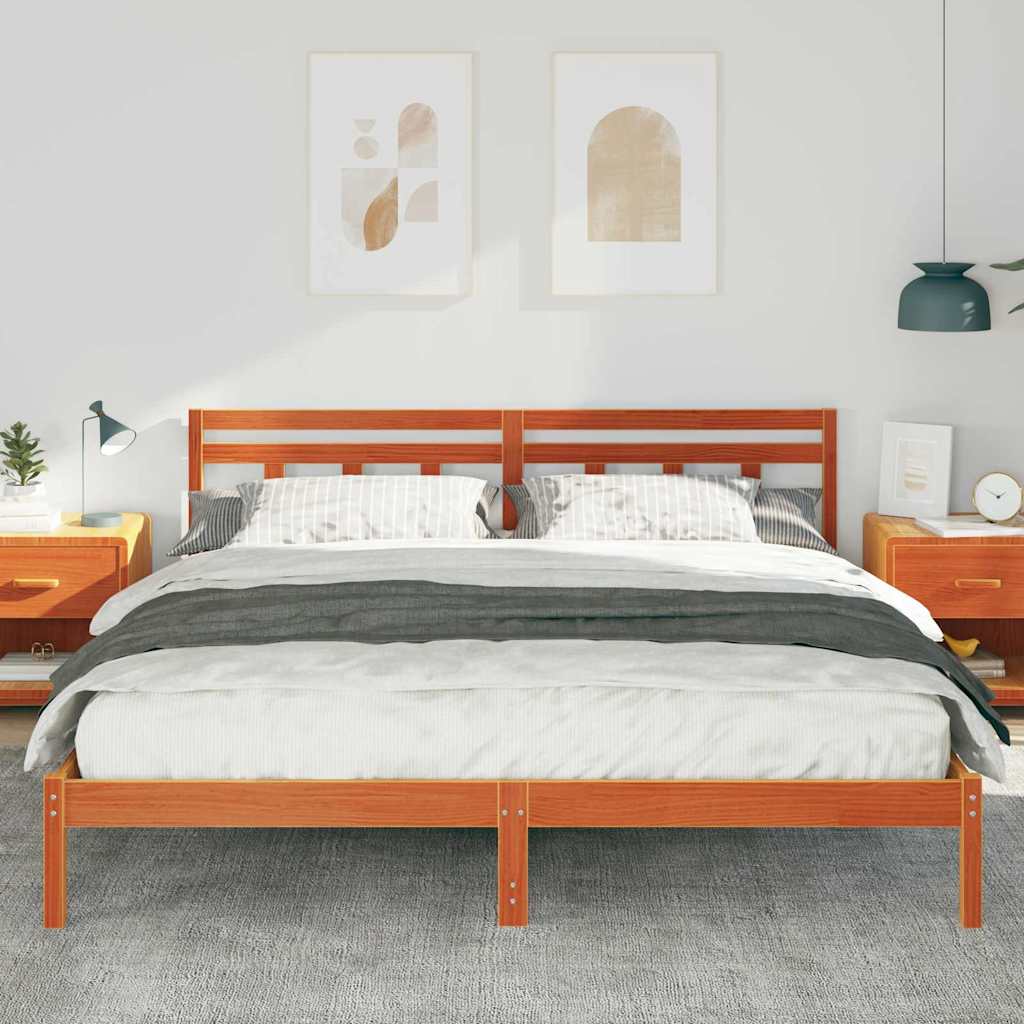 Estructura de cama con cabecera Marrón Madera de pino